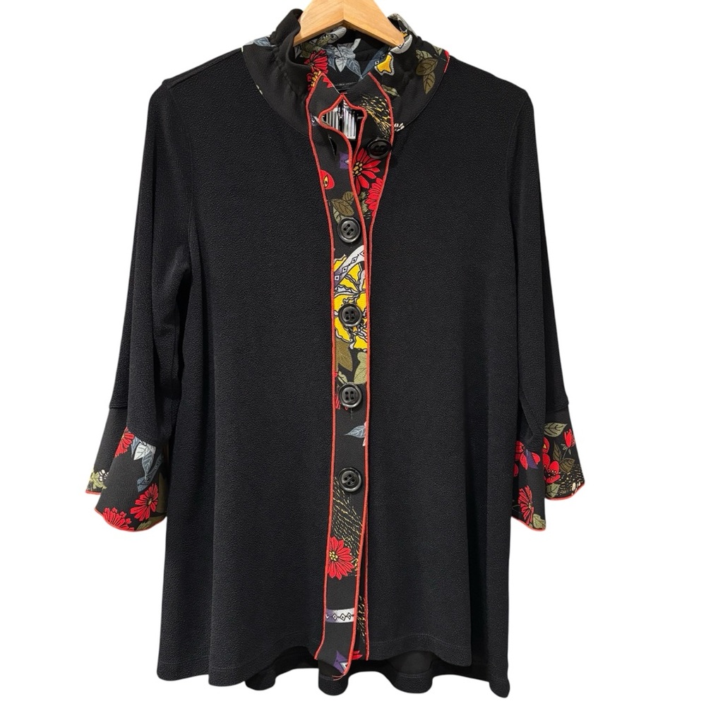 Ali Miles button up tunic with bell sleeve cuffs, medium